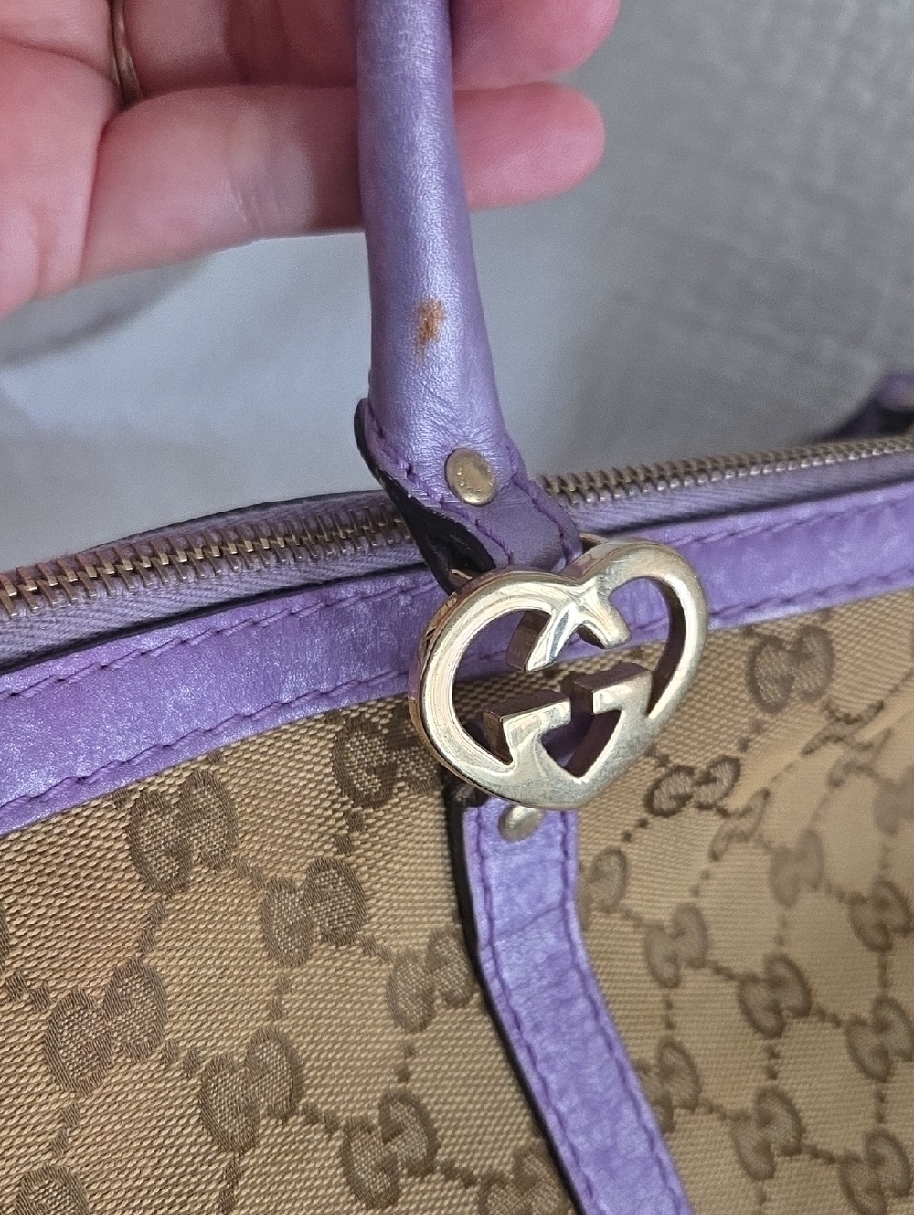 Gucci Brown GG Canvas Tote with Purple Leather Accents - Picture 4 of 11